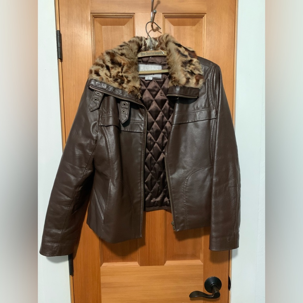 80’s Wilsons Leather Maxima Brown Leather Faux Fir Collar
